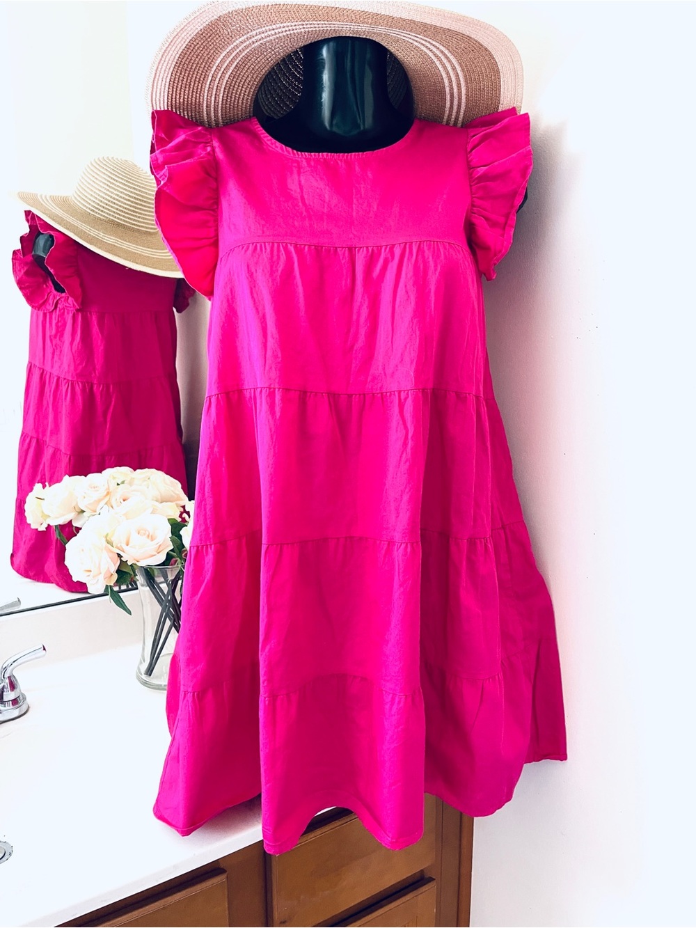 ZANANA Pink Women’s Dress SMALL Cotton Sundress with Ruffles Above Knee Sz S